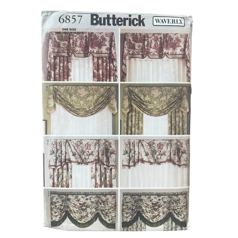 Butterick 6857 Window Treatments Valance Drapes One Size 1990s Home Decor